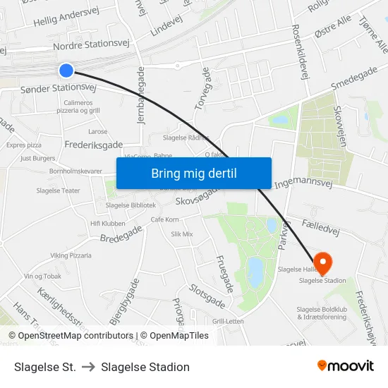 Slagelse St. to Slagelse Stadion map