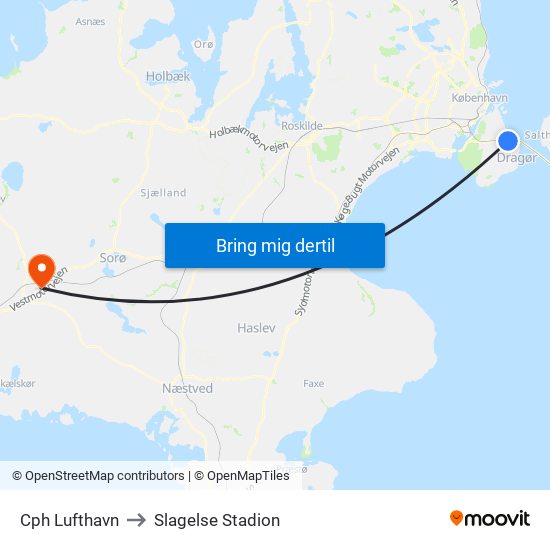 Cph Lufthavn to Slagelse Stadion map