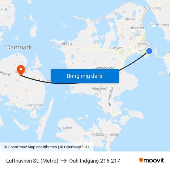 Lufthavnen St. (Metro) to Ouh Indgang 216-217 map