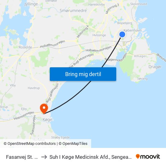 Fasanvej St. (Metro) to Suh I Køge Medicinsk Afd., Sengeafsnit M2, V 3043 map