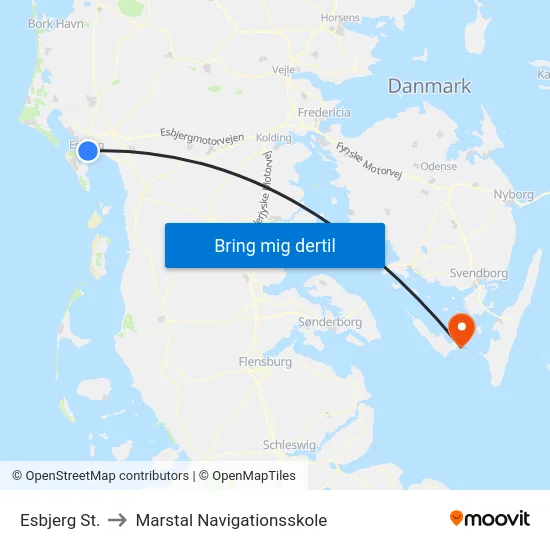 Esbjerg St. to Marstal Navigationsskole map