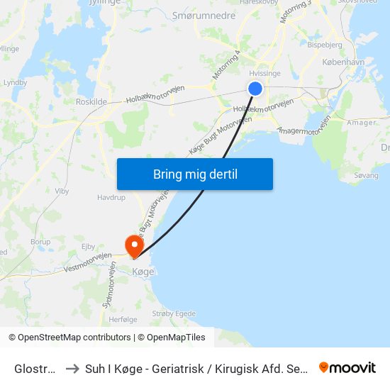 Glostrup St. to Suh I Køge - Geriatrisk / Kirugisk Afd. Sengeafsnit L1 Og E1 map