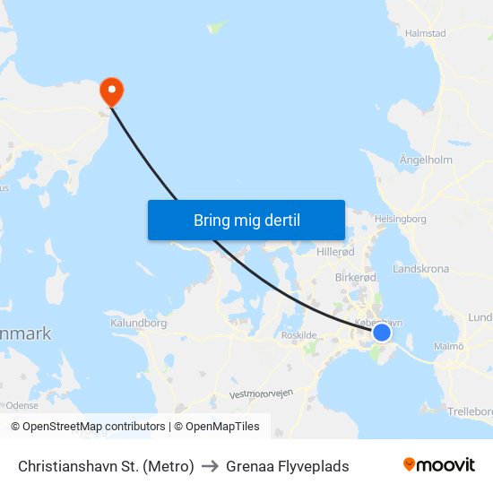 Christianshavn St. (Metro) to Grenaa Flyveplads map