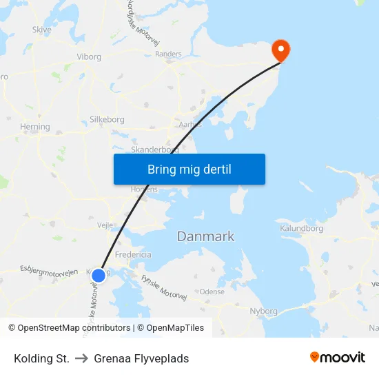 Kolding St. to Grenaa Flyveplads map