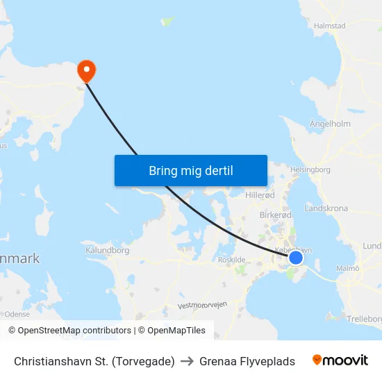 Christianshavn St. (Torvegade) to Grenaa Flyveplads map