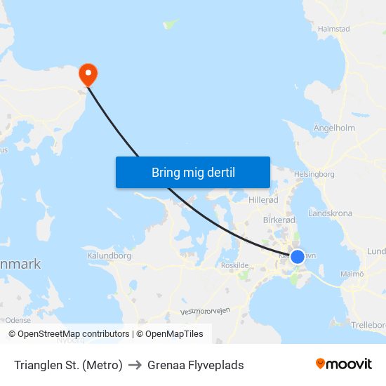 Trianglen St. (Metro) to Grenaa Flyveplads map