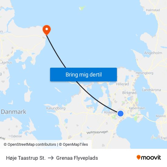 Høje Taastrup St. to Grenaa Flyveplads map