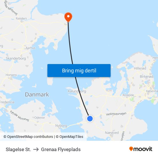 Slagelse St. to Grenaa Flyveplads map