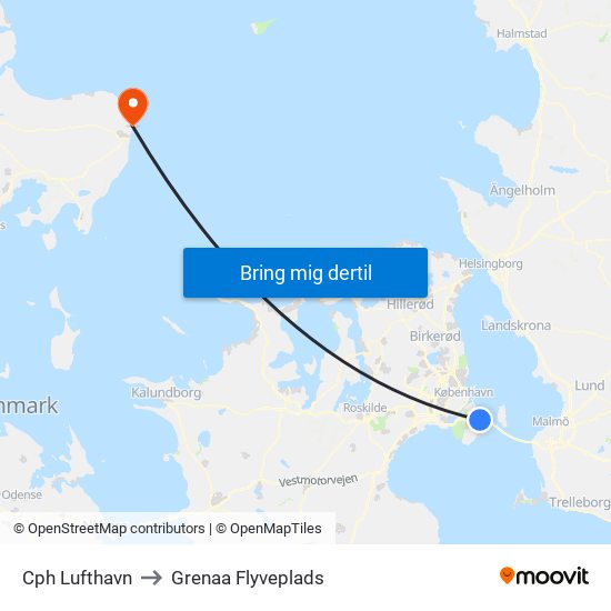 Cph Lufthavn to Grenaa Flyveplads map