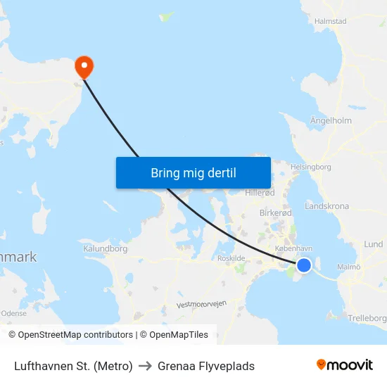 Lufthavnen St. (Metro) to Grenaa Flyveplads map