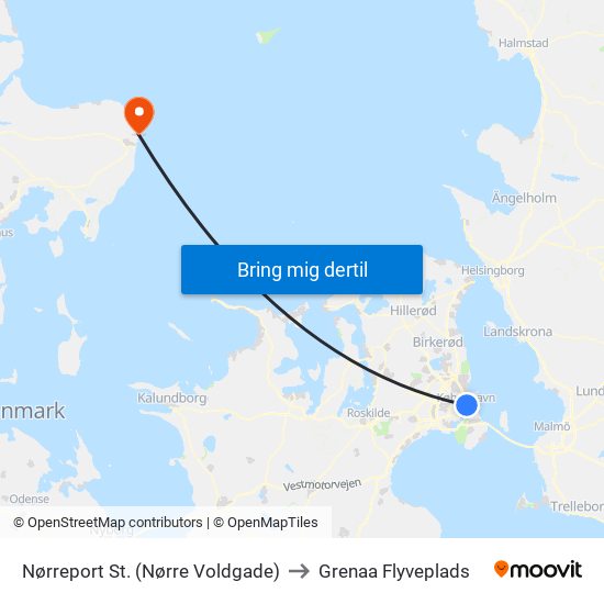 Nørreport St. (Nørre Voldgade) to Grenaa Flyveplads map