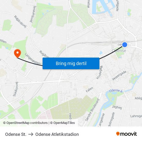 Odense St. to Odense Atletikstadion map