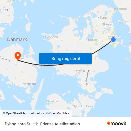Dybbølsbro St. to Odense Atletikstadion map