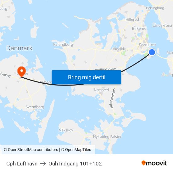 Cph Lufthavn to Ouh Indgang 101+102 map