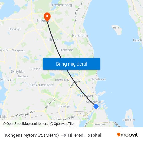 Kongens Nytorv St. (Metro) to Hillerød Hospital map