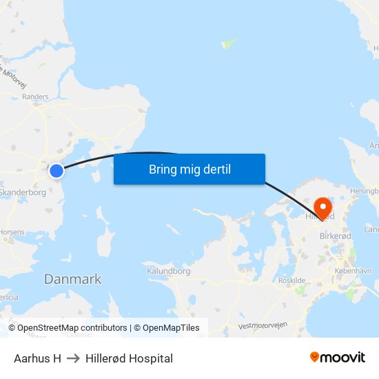 Aarhus H to Hillerød Hospital map
