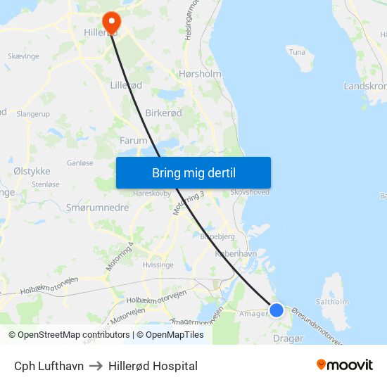 Cph Lufthavn to Hillerød Hospital map