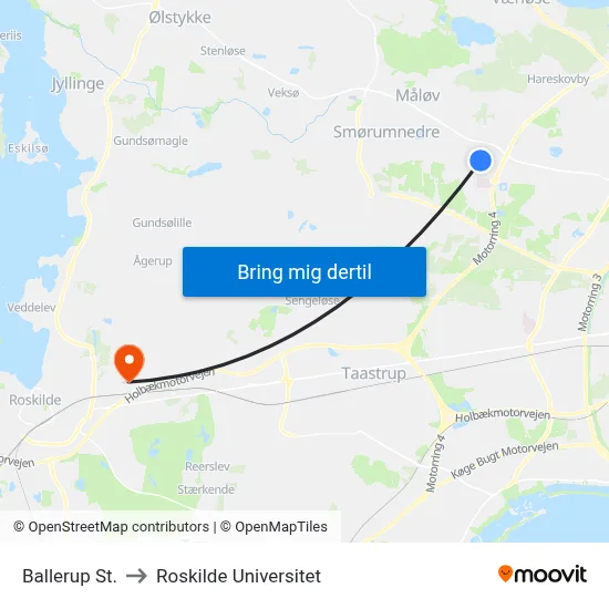 Ballerup St. to Roskilde Universitet map