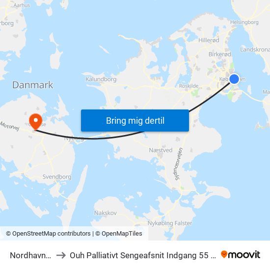 Nordhavn St. to Ouh Palliativt Sengeafsnit Indgang 55 - 6. Sal map