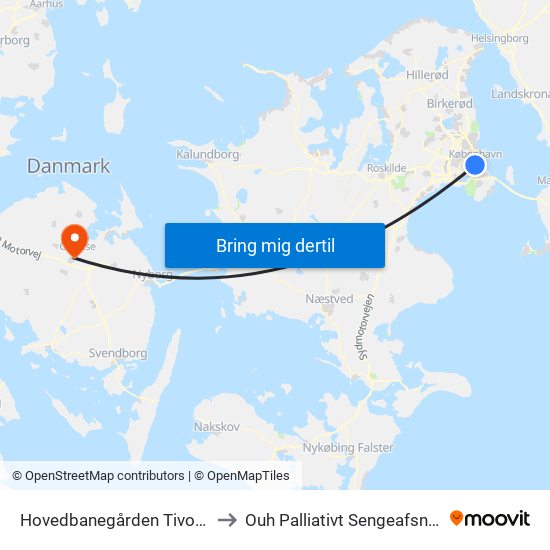 Hovedbanegården Tivoli (Bernstorffsgade) to Ouh Palliativt Sengeafsnit Indgang 55 - 6. Sal map