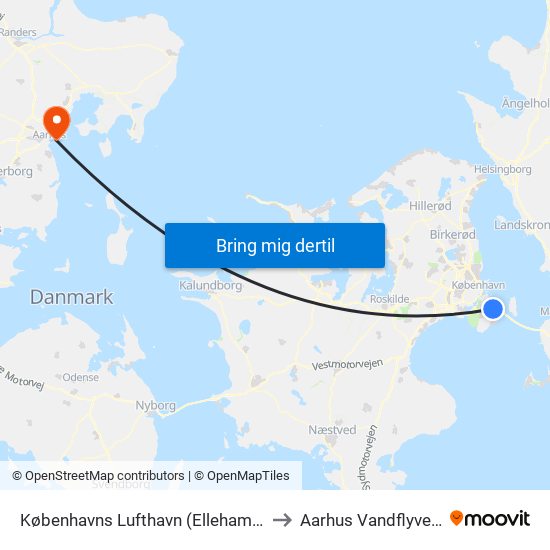 Københavns Lufthavn (Ellehammersvej) to Aarhus Vandflyveplads map