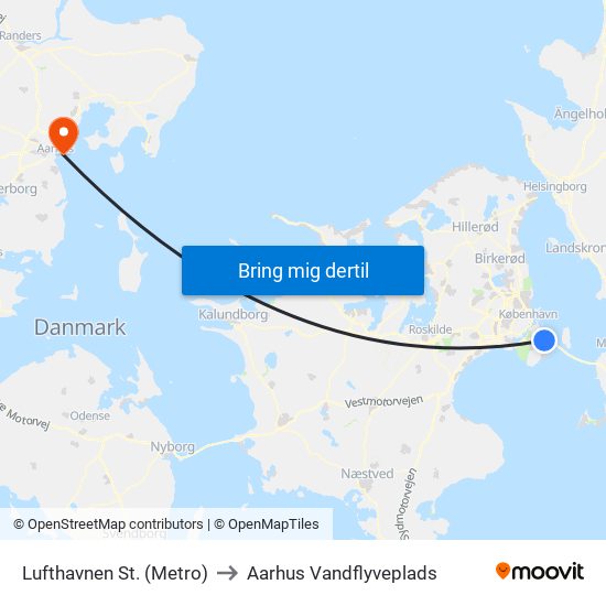 Lufthavnen St. (Metro) to Aarhus Vandflyveplads map