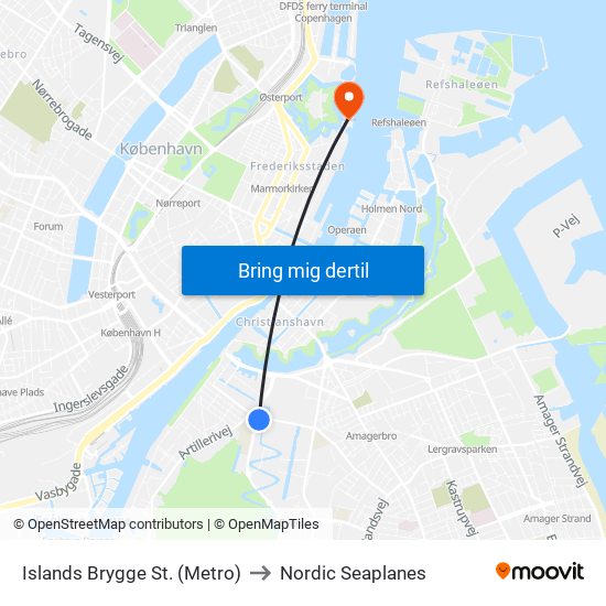 Islands Brygge St. (Metro) to Nordic Seaplanes map