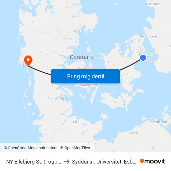NY Ellebjerg St. (Togbus) to Syddansk Universitet, Esbjerg map