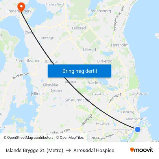 Islands Brygge St. (Metro) to Arresødal Hospice map