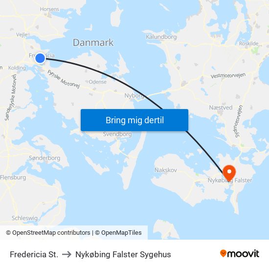 Fredericia St. to Nykøbing Falster Sygehus map