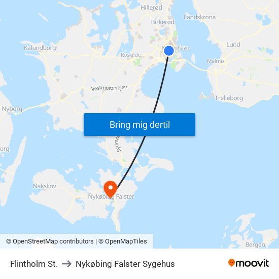 Flintholm St. to Nykøbing Falster Sygehus map