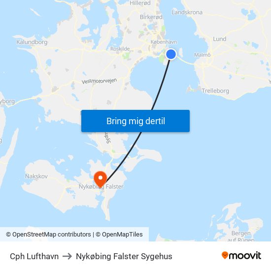 Cph Lufthavn to Nykøbing Falster Sygehus map