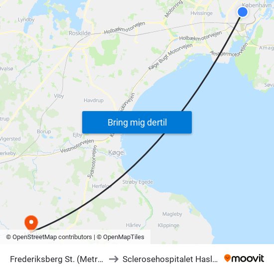 Frederiksberg St. (Metro) to Sclerosehospitalet Haslev map