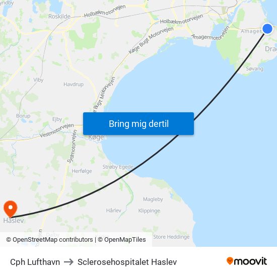 Cph Lufthavn to Sclerosehospitalet Haslev map