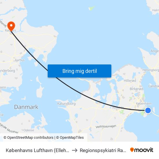 Københavns Lufthavn (Ellehammersvej) to Regionspsykiatri Randers - E1 map
