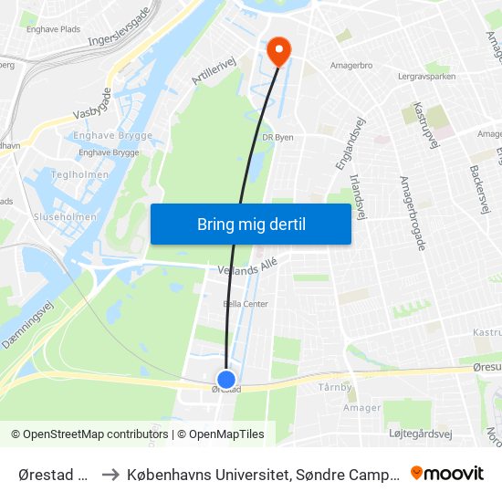 Ørestad St. to Københavns Universitet, Søndre Campus map