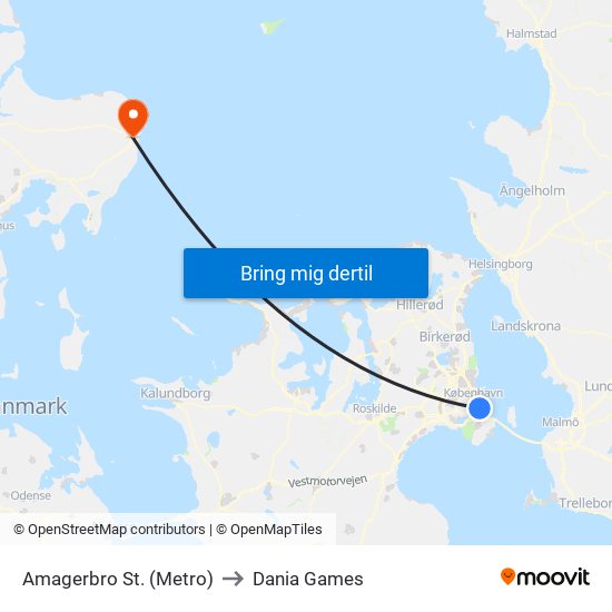 Amagerbro St. (Metro) to Dania Games map