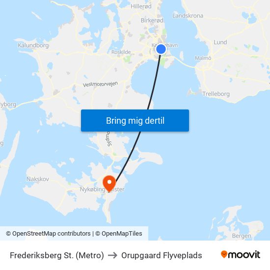 Frederiksberg St. (Metro) to Orupgaard Flyveplads map
