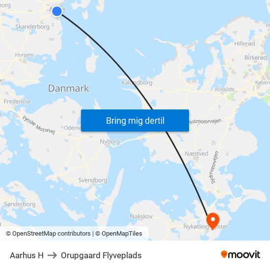 Aarhus H to Orupgaard Flyveplads map