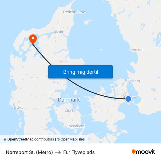 Nørreport St. (Metro) to Fur Flyveplads map