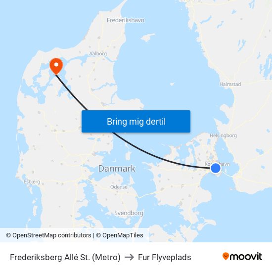 Frederiksberg Allé St. (Metro) to Fur Flyveplads map