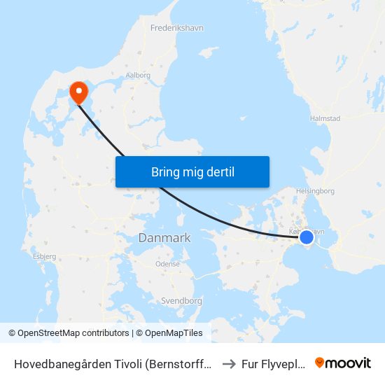 Hovedbanegården Tivoli (Bernstorffsgade) to Fur Flyveplads map