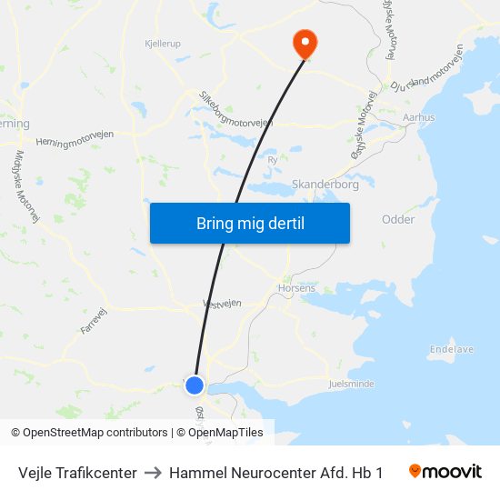 Vejle Trafikcenter to Hammel Neurocenter Afd. Hb 1 map