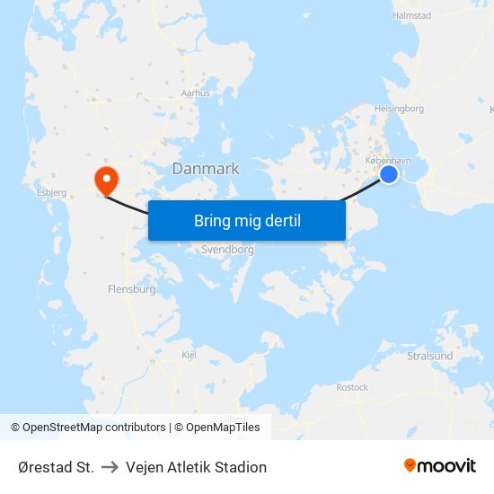 Ørestad St. to Vejen Atletik Stadion map