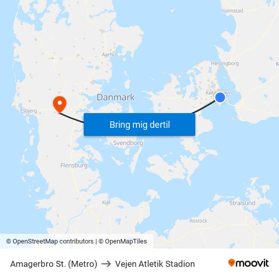 Amagerbro St. (Metro) to Vejen Atletik Stadion map