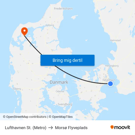 Lufthavnen St. (Metro) to Morsø Flyveplads map