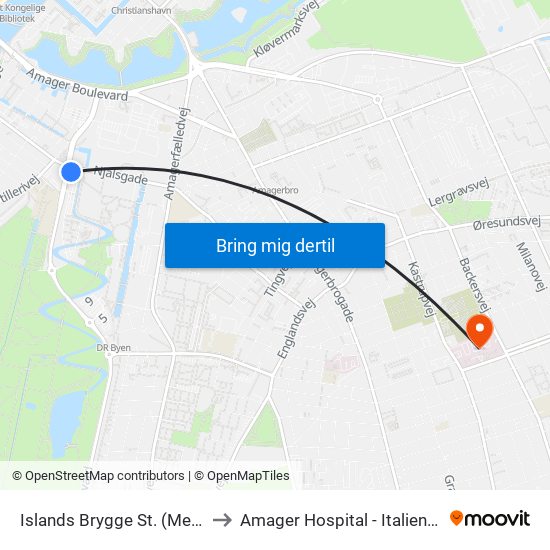 Islands Brygge St. (Metro) to Amager Hospital - Italiensvej map