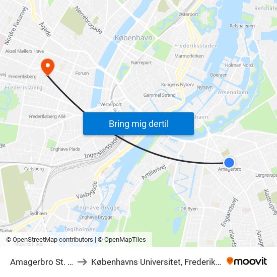 Amagerbro St. (Metro) to Københavns Universitet, Frederiksberg Campus map