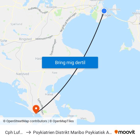 Cph Lufthavn to Psykiatrien Distrikt Maribo Psykiatisk Akutmodtagelse map
