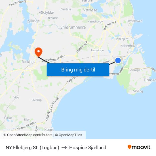 NY Ellebjerg St. (Togbus) to Hospice Sjælland map